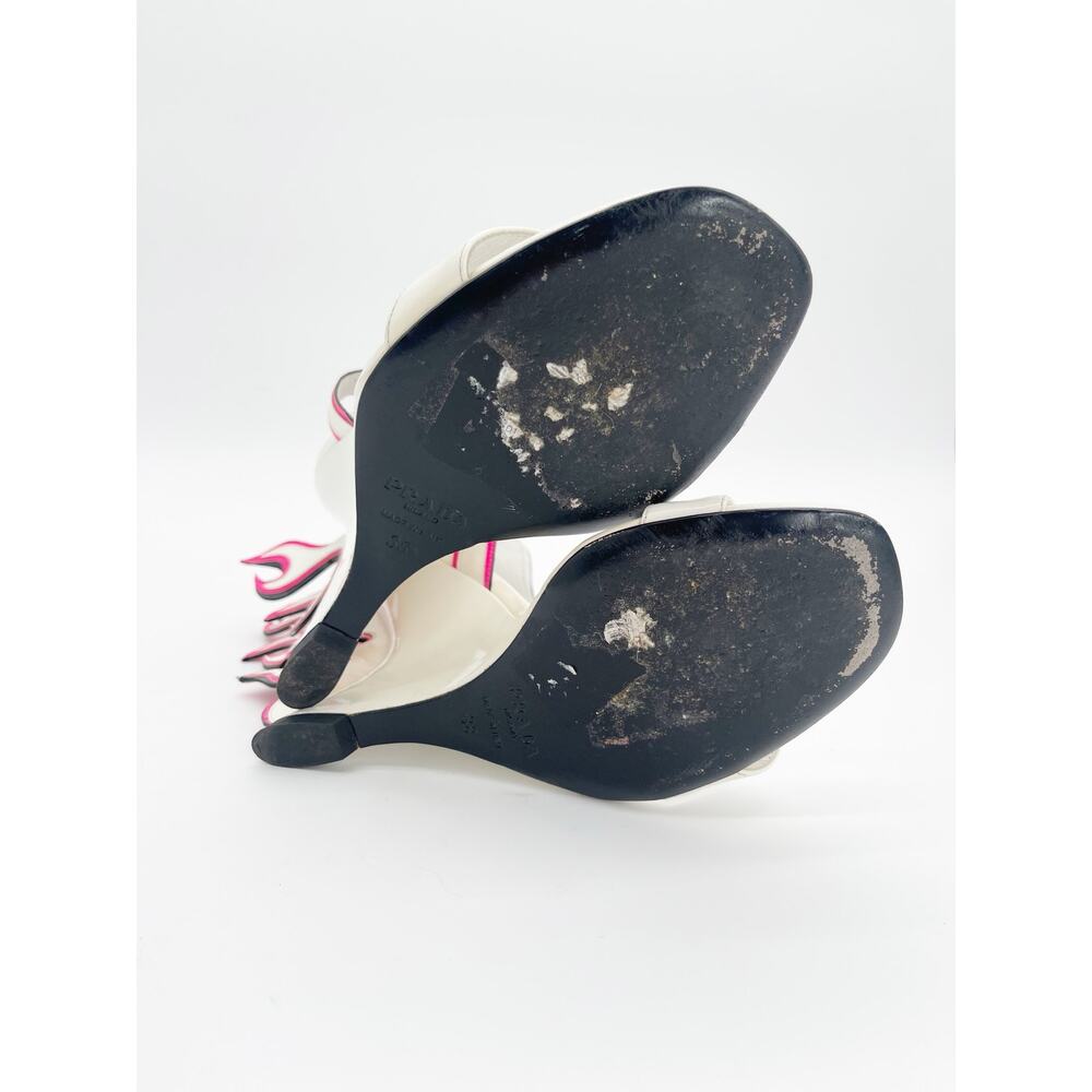 Prada Flame Wedge Sandals White Patent Neon Pink 2018 Reissue Hotrod Heels IT 38 - Picture 15 of 16